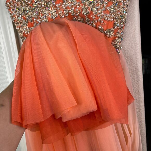 Strapless empire cut elegant dress with rhinestones Coral Size 4 #534 - Picture 11 of 12